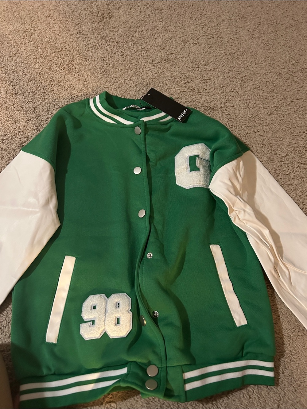 Nasty Gal Green & White Rib-Trim Snap Jacket
